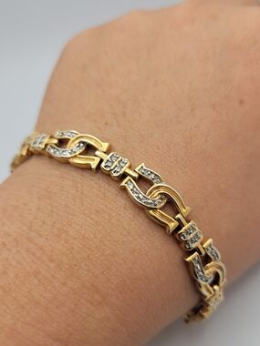 Gold-Tone Link Bracelet with Pavé Accents - Women's Jewelry